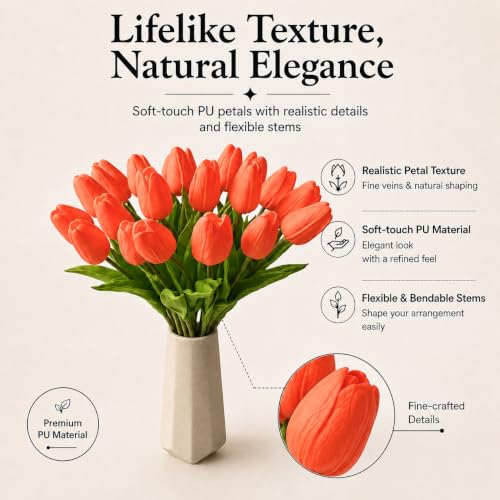 Image of Mandy's 20pcs Artificial Dark Orange Tulips