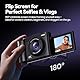 Digitalkamera 4K Kamera Fotokamera 48MP: 3 Zoll 180° Flip-Bildschirm Digital Kamera für Vlog - Vintage Fotokamera Kinder - Autofocus Camera - Geschenke für Teenager Junge Mädchen 8-16 Jahre Schwarz