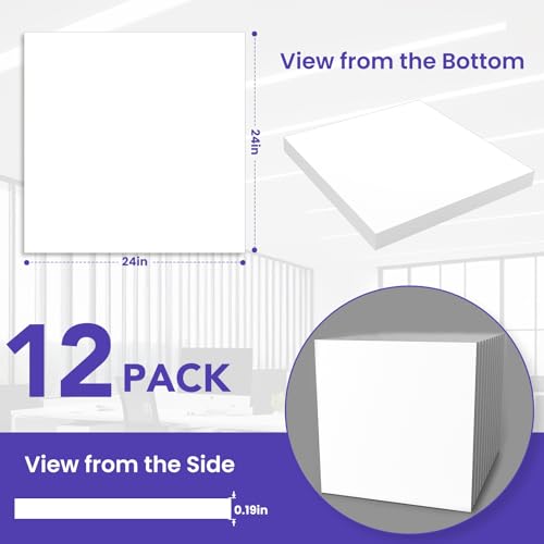 Image of 12Pcs 2ft x 2ft PVC Drop Ceiling Tiles, White Smooth Ceiling Panels 24x24in, Moisture Proof Fire-Rated Easy to Clean Reusable, No Sag No Breakage