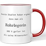 JUNIWORDS Tasse, Neueste Studien haben ergeben, dass man als Rohrlegerin 300% geiler ist als seine Mitmenschen!, Rot (5755111)