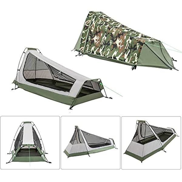 GEERTOP Tienda de Campaña Ligera con Varillas de Aluminio - 213 x 101 x 91cm (1,5 kg) - 1 Persona 3 a 4 Estaciones para Acampar al Aire Libre