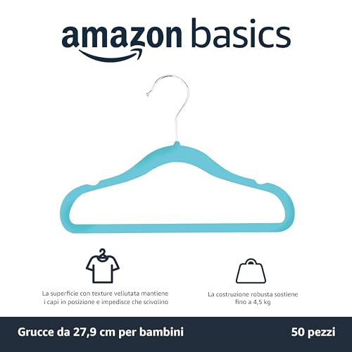 Amazon Basics - Grucce Appendiabiti Antiscivolo in Velluto per Neonati e Bambini Piccoli, 29,5 cm (per Vestiti per Neonati), Confezione Da 50, Blu - Immagine 1