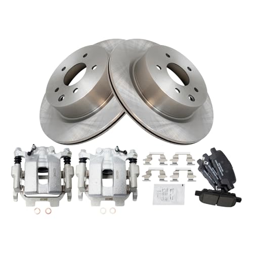 Image of TRQ Rear Brake Pad and Rotor Set Ceramic Rotors Calipers Compatible with 2011-2012 Infiniti G25 2011-2013 G37 2015 Q40 2010-2017 Nissan 370Z