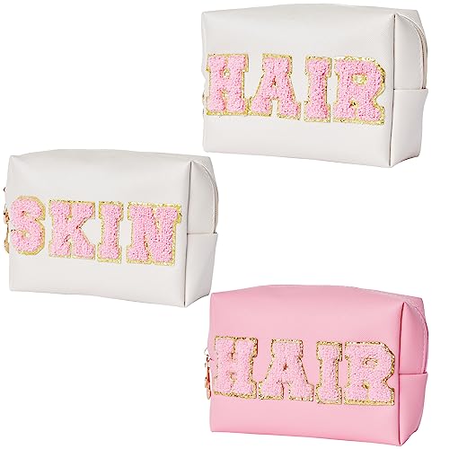 Burskit Preppy Patch Hair Portable Makeup Bag Bulk Pu Leather Cosmetic Bag Waterproof Travel Organizer Zipper Pouch Storage Purse For Women Girls Gift #TOP17