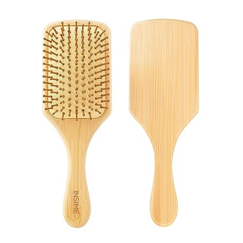 竹毛付き竹ヘアブラシ|女性&男性用木製ヘアブラシ|ヘア用木製ブラシ女性用大型ヘアブラシ|女性用パドルヘアブラシパドルブラシ