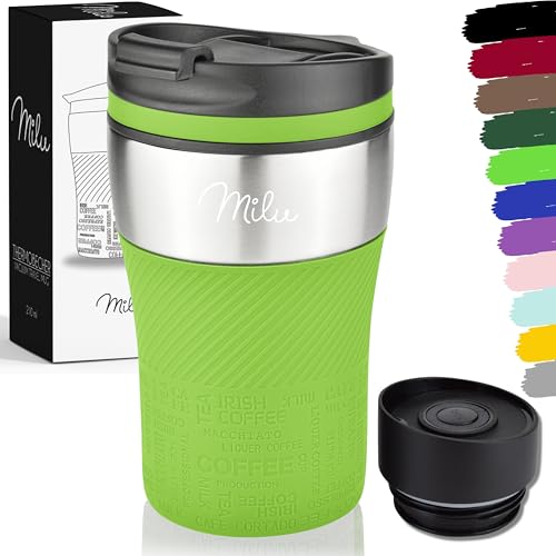 Milu Termo Taza 210ml - Vaso Termico de Viaje - Café para Llevar - Taza de Viaje - Taza de acero inoxidable para beber - con aislamiento de doble pared (Verde, 210ml)