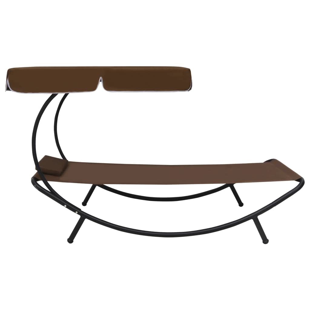 Lettino da Esterno con Baldacchino e Cuscino Marrone, Letto Relax da Giardino con Ombrello, Poltrona Pieghevole in Acciaio, Divano da Spiaggia per Patio, Piscina, Atmosferici, 200x90x112 cm