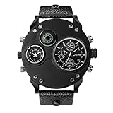 jewelrywe orologio da polso grande punky militare sport per uomo, bussola,dual time, cinturino in pelle retro vintage gotico quadrantini