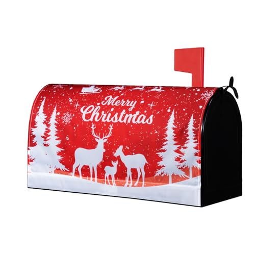 Neeklinny Magnetic Christmas Mailbox Cover, 21"x18"Size & Waterproof Decoration,Mailbox Cover with Christmas Reindeer Design for Outside Garden Home Yard Decor (Elk) - Thumbnail 2