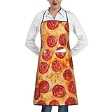 BEULSI Niedliche bunte Hundepfotenschürze, Unisex, verstellbare Schürze mit Taschen für Zuhause, Küche, Kochen, Restaurant, Café usw, 3D Pizza Pepperoni, Einheitsgröße