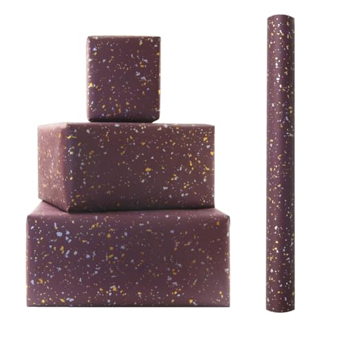 Embellished Metallic Gold and Silver Irregular Foil Dots On Neutral Solid Burgundy Red Wrapping Paper - 1 Mini Roll 43x300cm Per Roll Perfect for Birthday Wedding Baby Shower Men Women