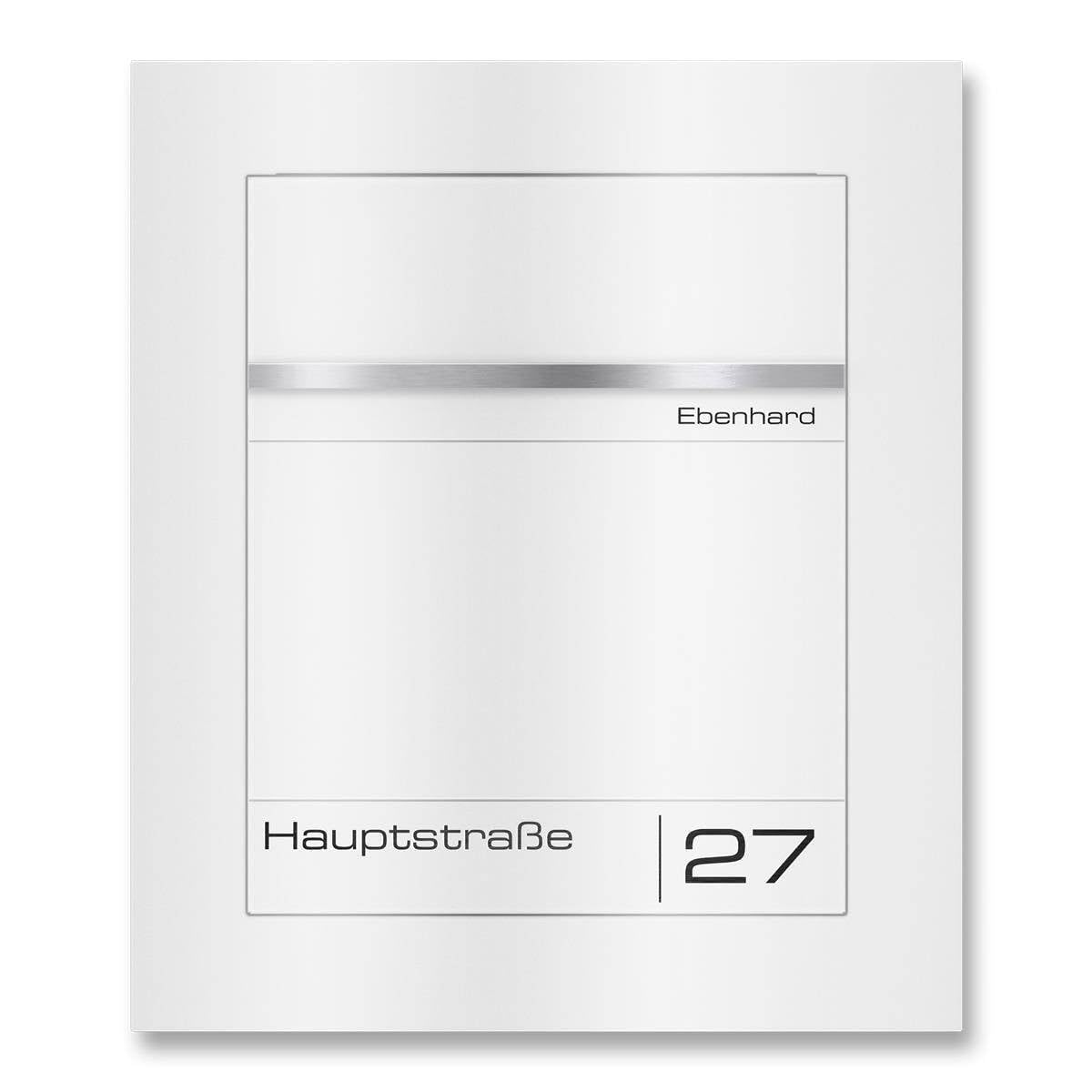 Metzler buzón empotrable Blanco RAL 9016, Placa de Nombre V2A grabada, diseño enrasado para Cartas DIN A4