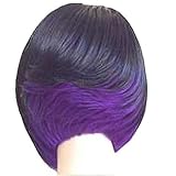  Peluca De 27 Cm / 11 Pulgadas, Pelo Corto Y Rizado, De Moda Y Realista, Adecuada Para Baile De Graduación, Halloween (Negro + morado)