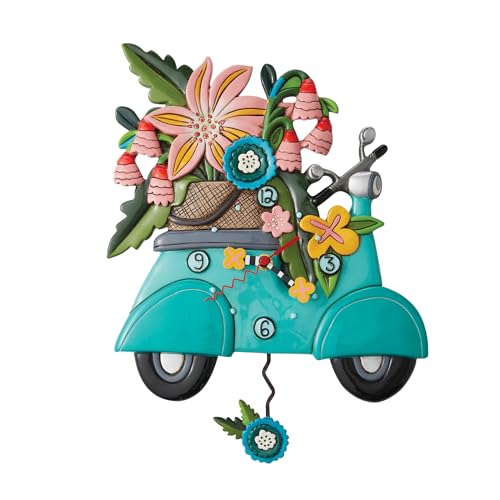 Reloj de pared péndulo Enesco diseño flores 12 pulg miniatura 1