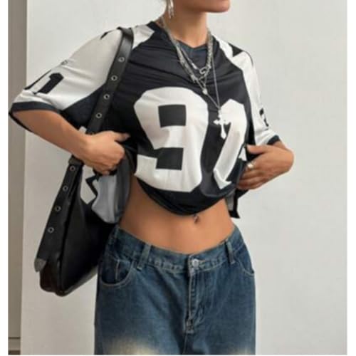 Mesh Sport Tee Oversized V Neck Number Print Top Short Sleeve Lightweight Loose Fit Activewear3