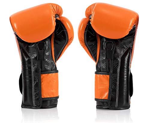 Fairtex Bgv9 Muay Thai For Professional Boxers & Trainers |Mexican Style Glove For Hard Hitters | Mma Gloves For Martial Arts|Light Weight & Shock Absorbent 10 Oz Boxing Gloves-Orange/Black Piping #TOP1