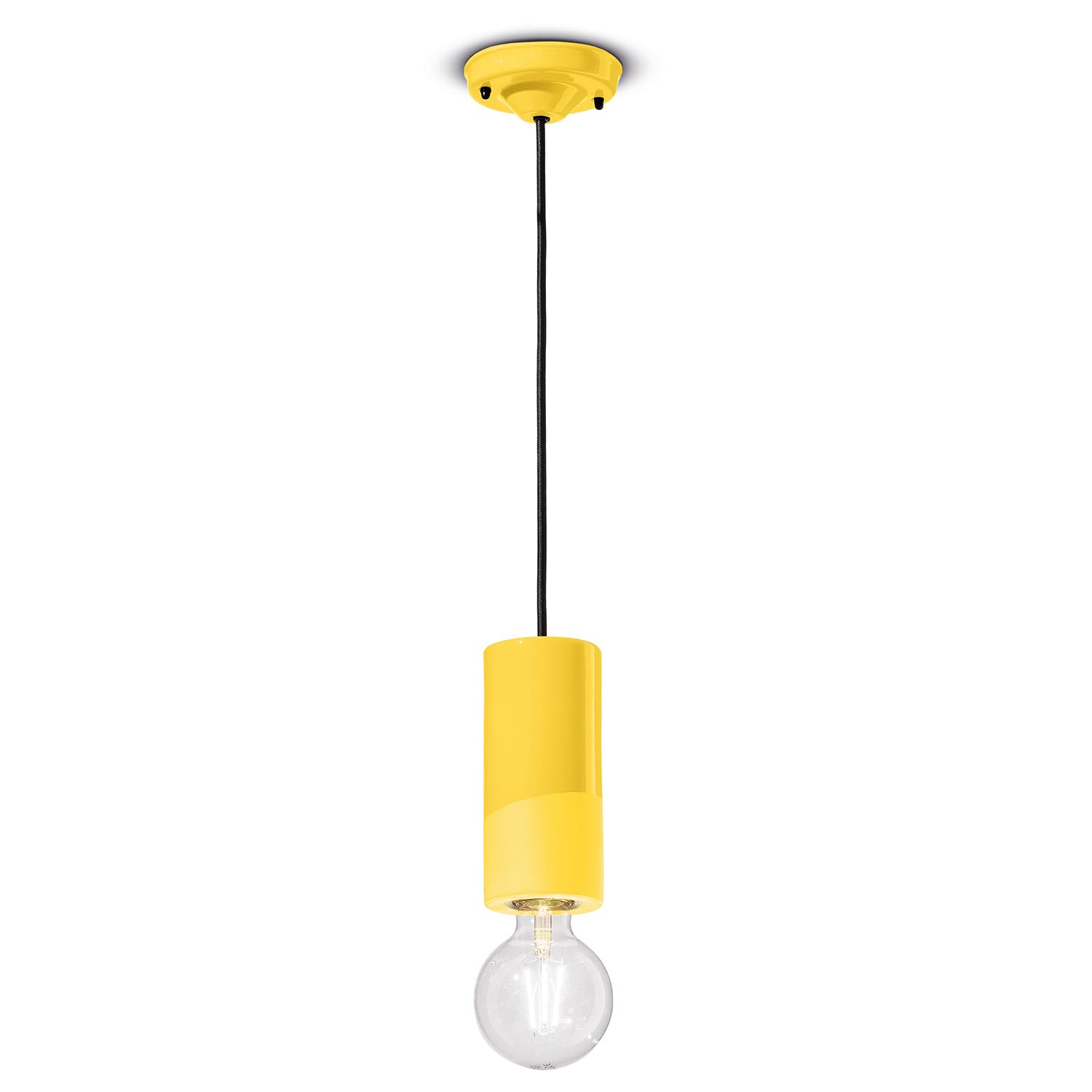 Suspension Decò Pi en céramique jaune citron haut de gamme vintage E27 - 4