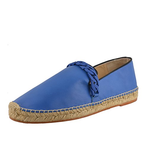 blue leather moccasins
