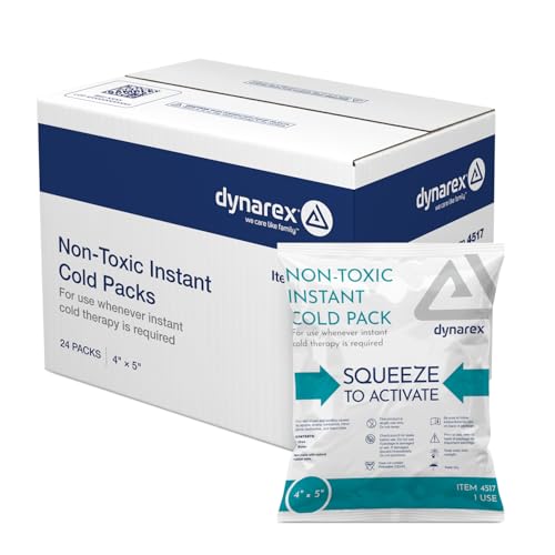 Dynarex Instant Cold Packs - Non-Toxic - Disposable Cold Compress for First Aid - Portable and Conforms to Body Contours - Quick Activation - 4' x 5' - 24 Count