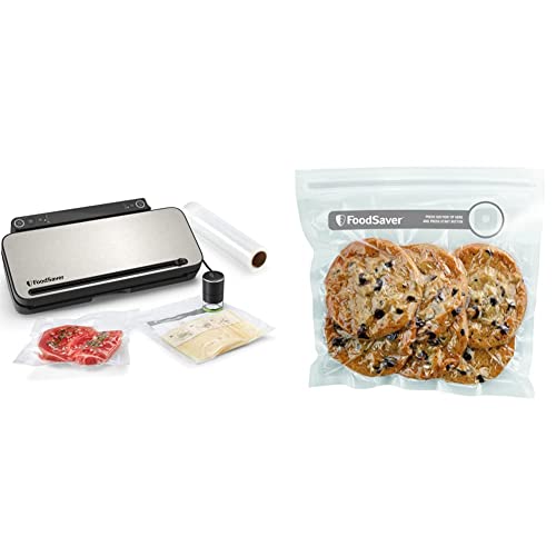 FoodSaver Premium VS3190X Envasadora al vacío, con cánula con adaptador para recipientes integrada, 1 Rollo + FVB015X Bolsas para envasador al vacío con cierre tipo zip, 0.95 litros Cover