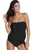 Cokar Womens Tankini Two Piece Plus Size Swimwear Bandeau Blouson Swimsuit Bathing Suit Black, XXL: US 18-20