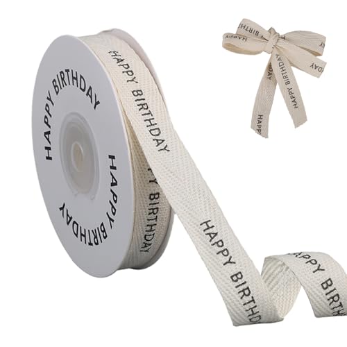 Cotton Ribbon 10 Yard/9.14m Gift Wrapping Wrap Text Ribbon Twill Tape Vintage Decoration for Bouquet Holiday Party Gifts Wrapping Crafts Supplies (Happy Birthday)