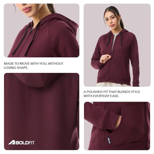 Image of Boldfit Sweatshirt for Woman Long Sleeve Hoodies for Women Full Zipper Winter Jacket for Woman Lightweight Winter wear for Women Stylish