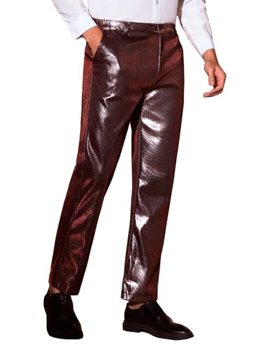Lars Amadeus Metallic Pants for Men's Straight Leg Disco Shiny Faux Leather Trouser