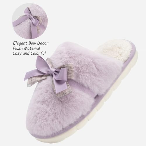 Image of GOEWY Cute Women's Memory Foam House Slippers - Fuzzy Plush Faux Fur Slippers with Bow Butterfly Tie - Anti-Skid Indoor /Outdoor Gifts for Women, Moms & Ladies