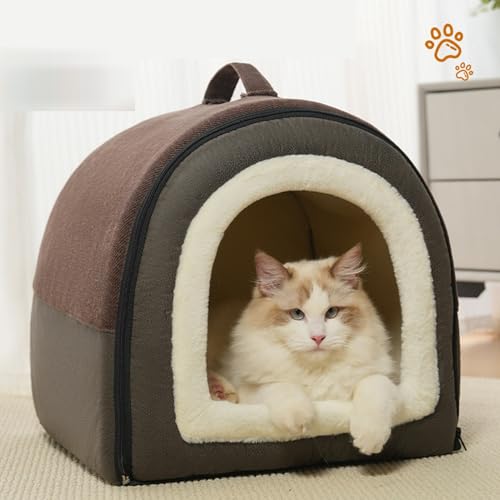 ペットドーム ペットベッド 猫 ハウス 犬 冬寒さ対策 取っ手付き ジッパー ふわふわ お洒落 あったか 快適 可愛い ドーム型 2way 休憩所 通年 室内用 昼寝 小型犬用 安定した 噛み耐え S:40*30*34CM(推奨体重:4kg以内)