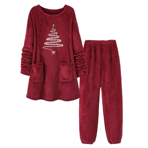 ������ �p�W���}�Z�b�g ���M���X�p���c ���f�B�[�X �傫���T�C�Y Christmas Pyjama Sets Plush Mid Length Tops And Wide Leg Pants Merry �p�W���} �� �� ���� �O�J���p�W���} �n?�V?���}