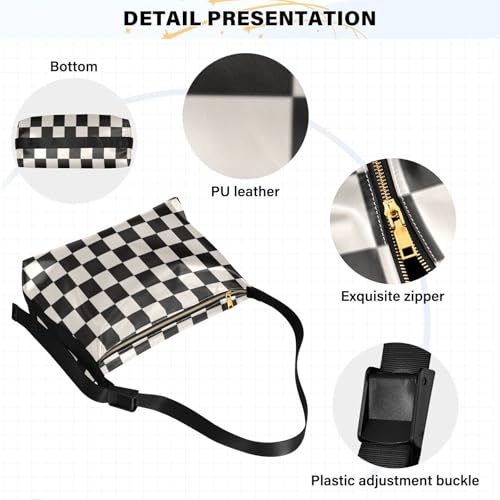 Leather Crossbody Shoulder Tote HandBag for Women and Men Pocket Zipper Messenger Bags Travel Work checkerboard print4