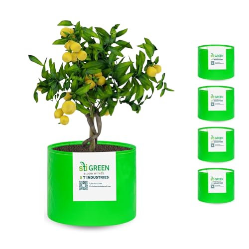 Image of HDPE Grow Bags for Plants 15X15 Inch (Pack of 5) | 260 GSM Heavy Duty UV-Protected Round Green Colour Plant Bags for Terrace and Vegetable Gardening | Strong & Reusable|