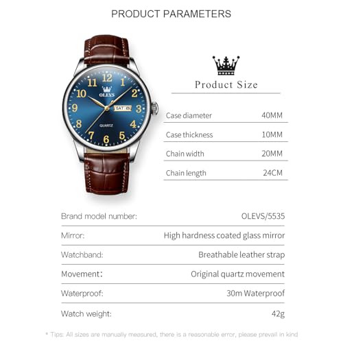 Image of OLEVS Men Leather Watches Classic Quartz Large Dial Easy Read Waterproof