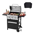 Endark 27,000 BTU 3-Burner Propane Gas Grill with Cover – Double-Layer Stainless Steel Lid, 2 Side Shelves & Wheels for Outdoor Patio, Terrace, Backyard Barbecue