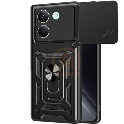 Image of Armor Bumper Back Cover Case for Poco X8 Pro 5G | Rotating Camera Cover, Ring Holder & Kickstand | Heavy Duty & 360 Degree Protection Poco X8 Pro 5G Back Cover (Black)