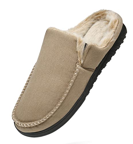 SMajong Invierno Hombre Zapatillas de estar por casa Transpirable Zapatillas Cálidas Pantuflas de Casa Zapatos con Pelusa Forro para Interiores y Exteriores Khaki 44/45 EU Cover