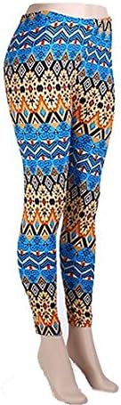 Belvah Women's Striped Tribal Aztec Navajo Chevron Spring Floral Leggings (Blue Multi)