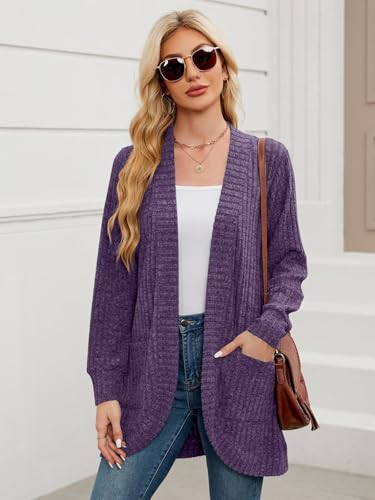 Image of BELAROI Women Plus Size Cardigan Sweater Fall Outfit | Open front long cardigan, lightweight sweater, versatile layering tops for fall winter, daily wear, outdoor, office clothes