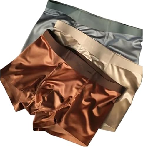 Elegant Silk Men's Ice Silk Underwear Mulberry Men's Boxer Briefs, Seamless Comfort, Moisture-Wicking Breathable Cool Briefs (DE/NL/SE/PL, Alphanumerisch, L, Regular, Regular, Brown+grey+blue)