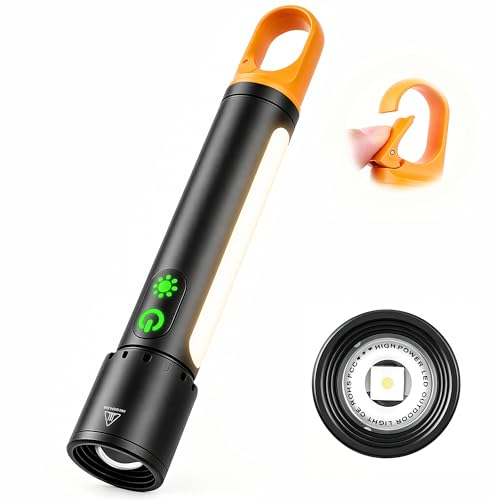 Image of Lumive Rechargeable Torch LED Super Bright, Magnetic Camping Torch with Tail Hook and COB Work Light, Zoomable Torches Battery Powered, Flashlight for Dog Walking and Emergencies