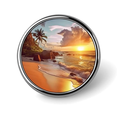 Aluminium Alloy Round Badge Brooch Pins for Men Tropical Beach at Sunset Brooches Elegant Pin for Women Fashion Button Badges Brooch Badge for Hats Jackets Shirts