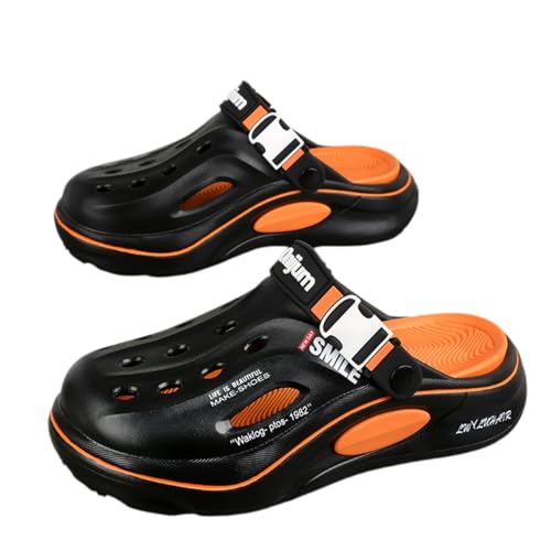WANGSHUO Chancletas Hombre Chanclas Zapatillas Sandalias De Interior Clogs Playa Al Aire Libre Cómodas Diapositivas Suaves Hombres Zapatos Casuales Mujeres Casa-Black Orange-40-41