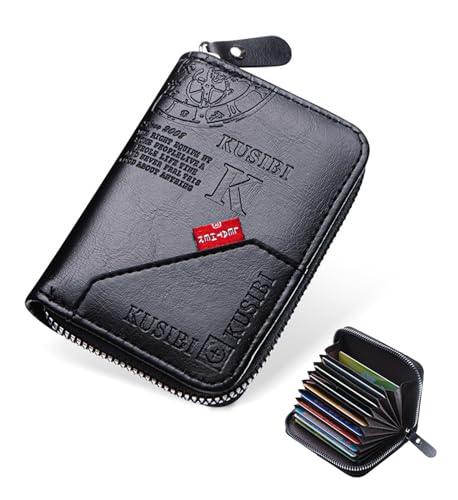 Mens Wallet Zipper RFID Bifold Wallet with Multifunction Card Slots,Black