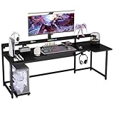 Tribesigns 74.8 Inch Gaming Desk, Extra Long U Shaped Computer Desk with Monitor Stand Shelf and CPU Stand, Black Gamer Desk for Home Office, Gaming
