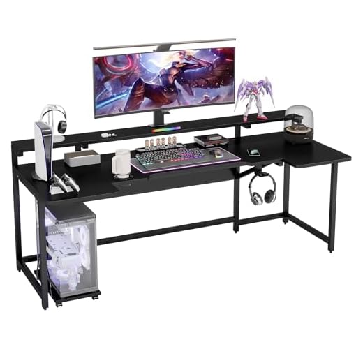 Tribesigns U Shaped Computer Desk with Hutch, 74.8 Inches Gaming Desk with Monitor Stand Shelf, Black Gamer Command Center Workstation Desk for Gaming (Black)