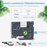 6x XemaX Schriftband Kompatibel für Brother P-touch Bänder TZe-231 TZe 12mm 0,47'' Etikettenband für Brother Beschriftungsgerät PT-1010 H105 D600 H100R H110 H101C H100LB H200 D400, Schwarz auf Weiß – Ansicht 2