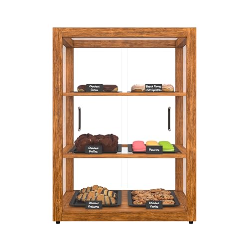 Image of KoolMore 21 in. Upright Light Wood Countertop Dry Bakery Display Case, Bread, Cake and Pastry Display with Tempered Glass