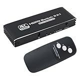 POFET HDMI2.0-Umschalter 4K@120Hz, DREI Eingänge und EIN Ausgang, mit Fernbedienung, geeignet für PS5/4, Switch, Notebooks, Set-Top-Boxen, PC-Fernseher usw.