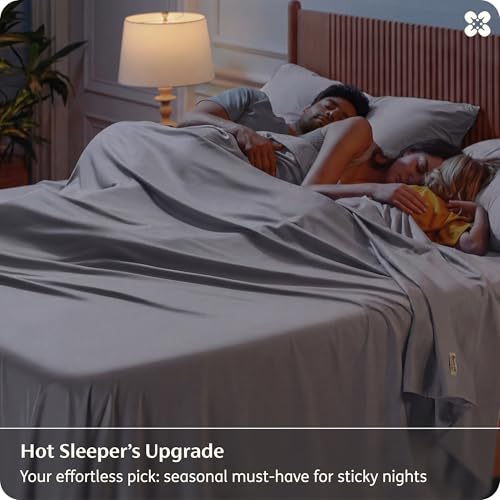 Image of Bedsure Full Size Bed Sheets, Cooling Sheets, Rayon Derived from Bamboo, PureWoven, Breathable & Soft, Deep Pocket Up to 16 Inches, Hotel Luxury Silky Bedding for Hot Sleepers, Silver Grey